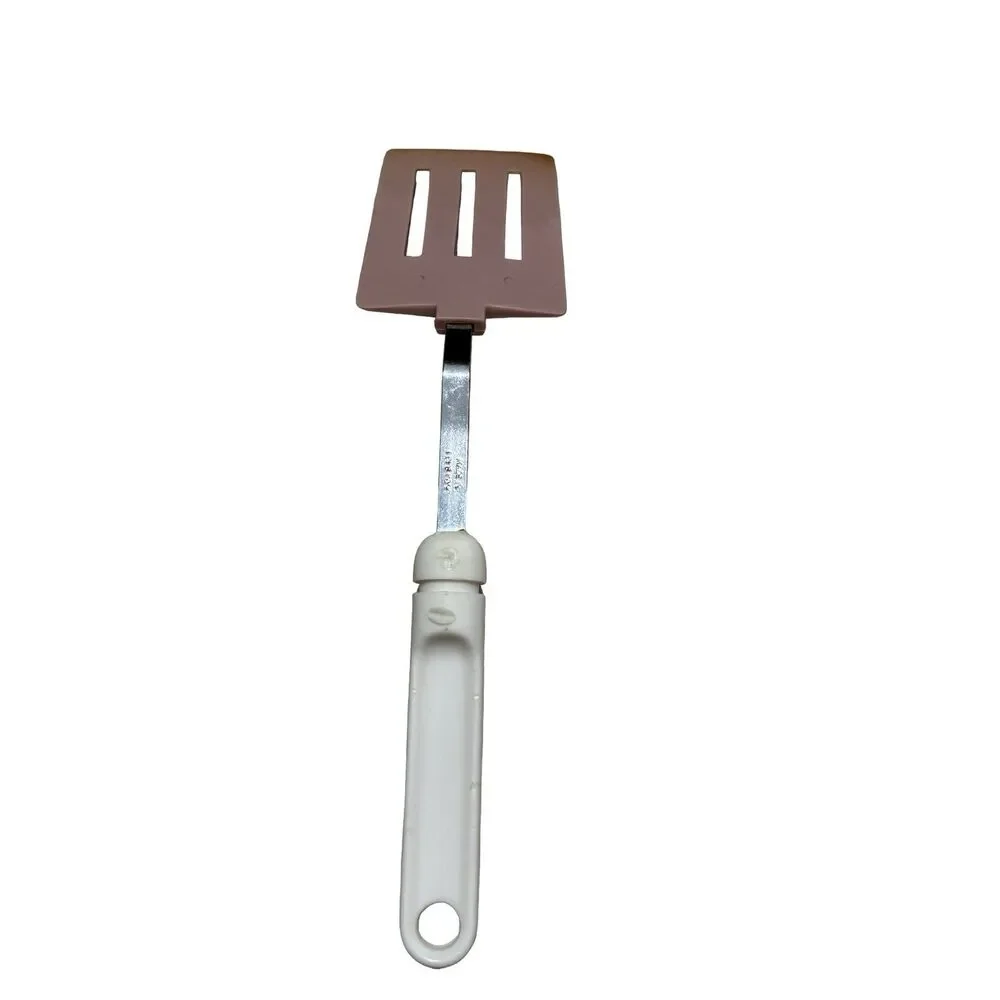 Vintage White Handle Stainless Steel Spatula Unbranded 3 Slotted